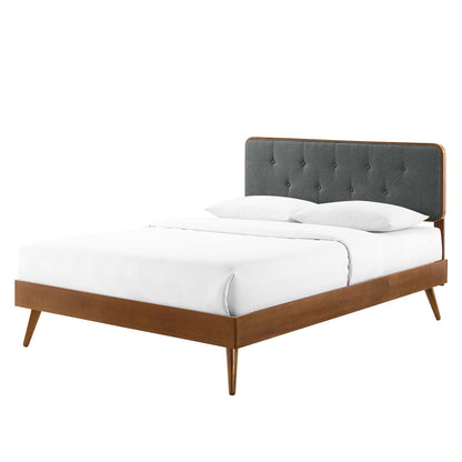 Bridgette King Wood Platform Bed With Splayed Legs, Wood, Brown Walnut Grey Gray, 22496