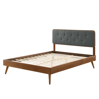 Bridgette King Wood Platform Bed With Splayed Legs, Wood, Brown Walnut Grey Gray, 22496