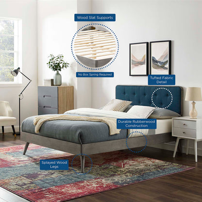 Bridgette Twin Wood Platform Bed With Splayed Legs, Wood, Grey Gray Navy Blue, 22499