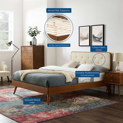 Bridgette Twin Wood Platform Bed With Splayed Legs, Wood, Brown Walnut Beige, 22501