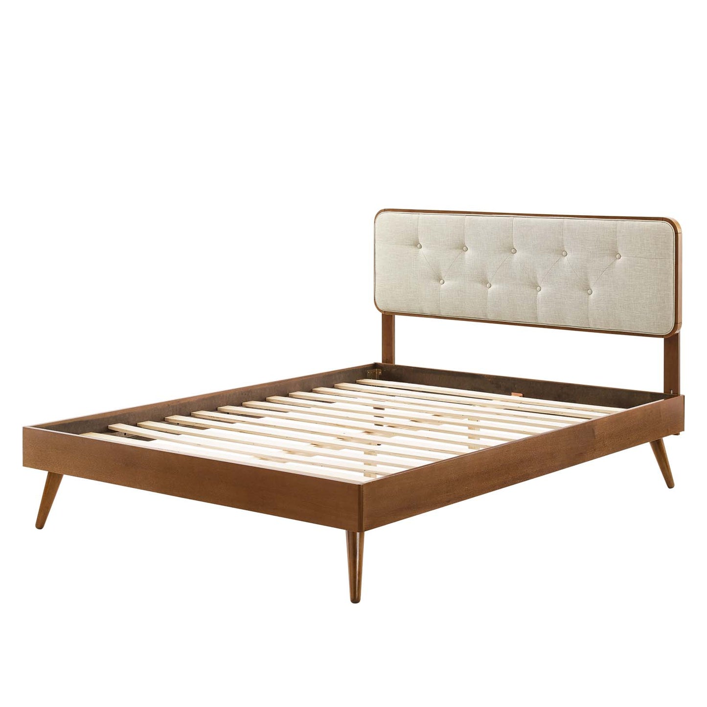 Bridgette Twin Wood Platform Bed With Splayed Legs, Wood, Brown Walnut Beige, 22501