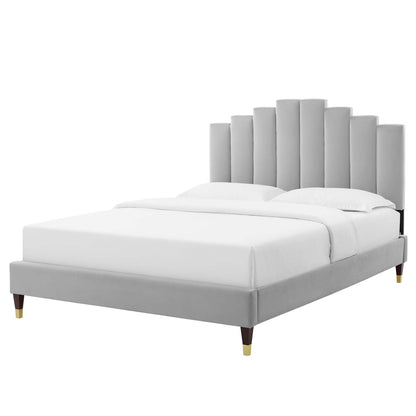 Elise Queen Performance Velvet Platform Bed, Velvet, Light Grey Gray, 22505