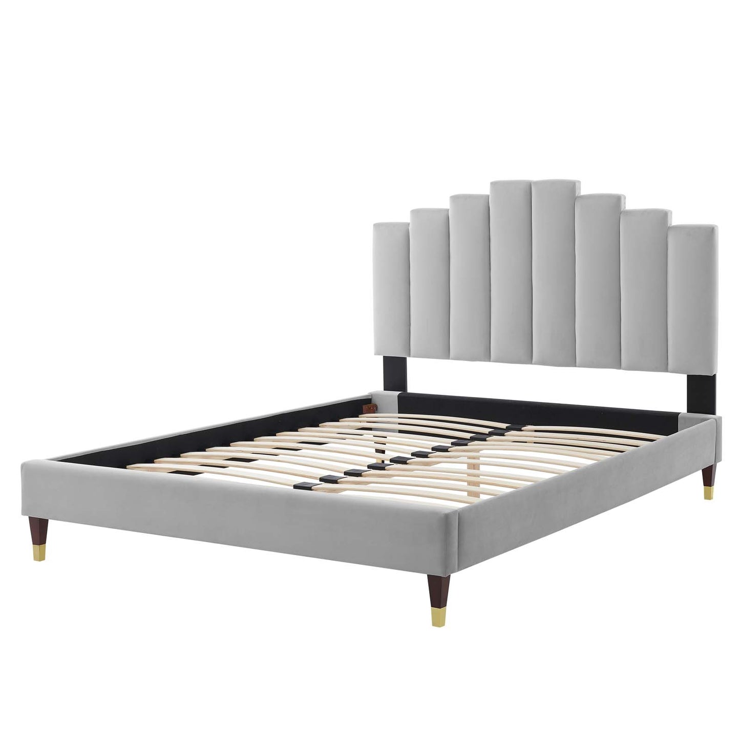 Elise Queen Performance Velvet Platform Bed, Velvet, Light Grey Gray, 22505