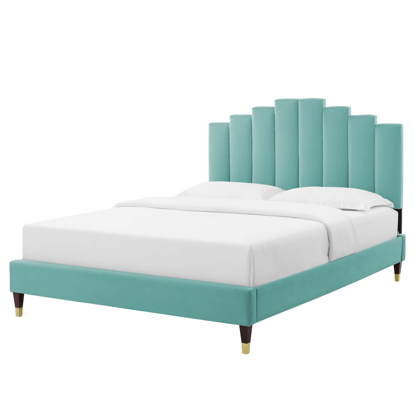 Elise Queen Performance Velvet Platform Bed, Velvet, Blue, 22506