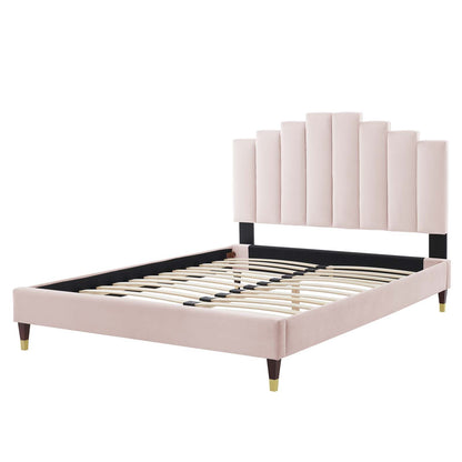 Elise Queen Performance Velvet Platform Bed, Velvet, Pink, 22508