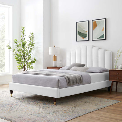 Elise Queen Performance Velvet Platform Bed, Velvet, White, 22510