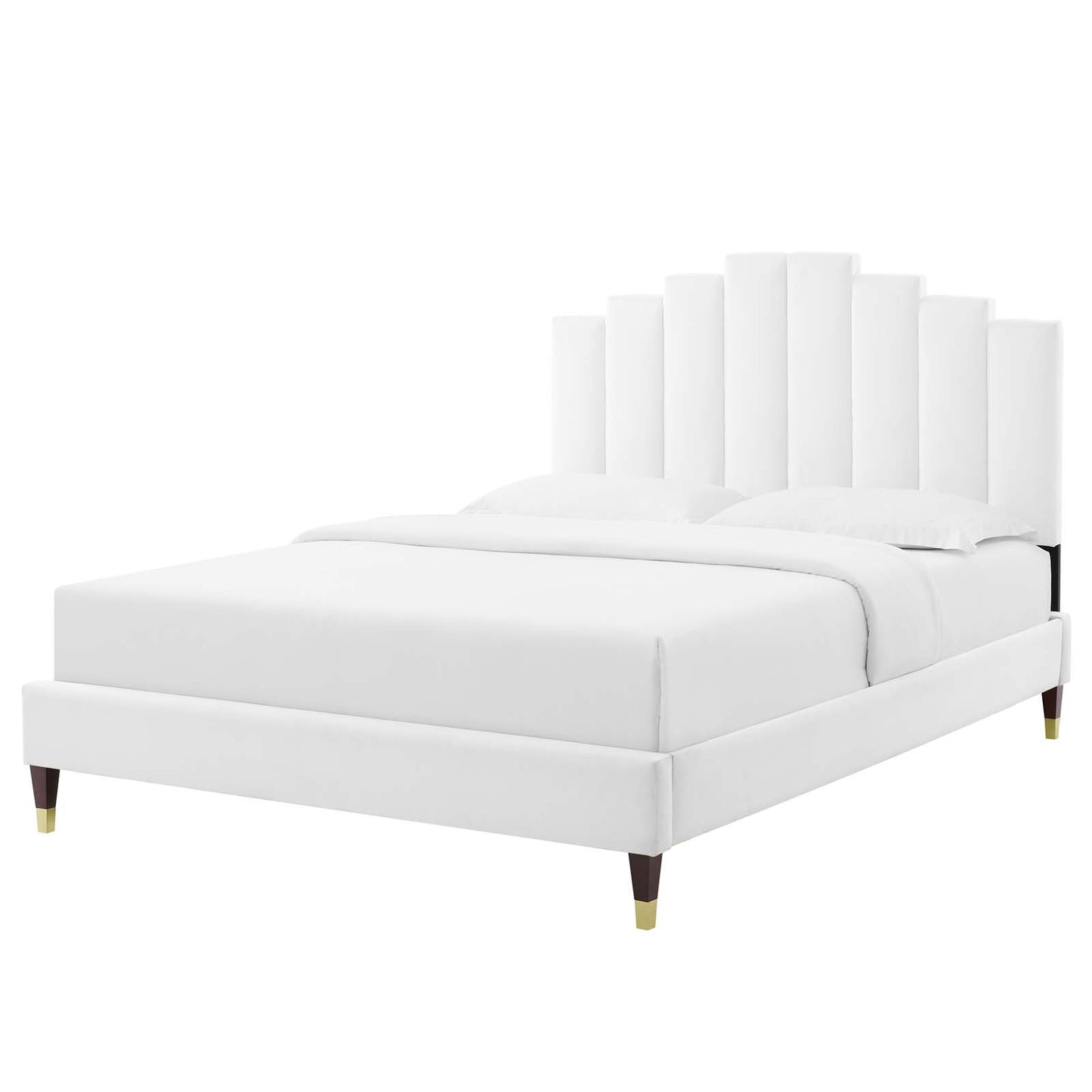 Elise Queen Performance Velvet Platform Bed, Velvet, White, 22510