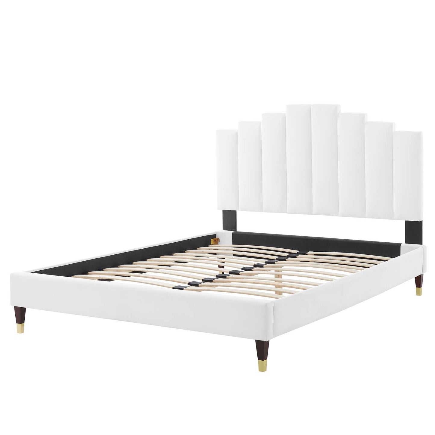 Elise Queen Performance Velvet Platform Bed, Velvet, White, 22510