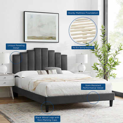 Elise Queen Performance Velvet Platform Bed, Velvet, Dark Grey Gray, 22511