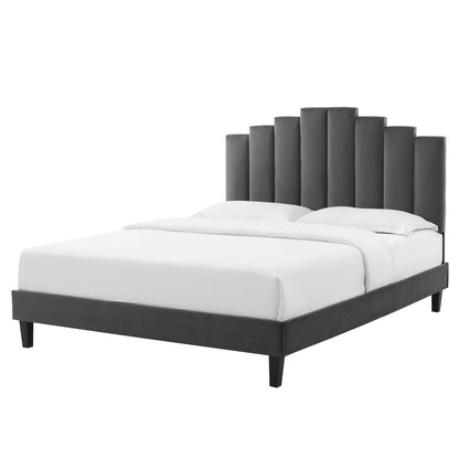 Elise Queen Performance Velvet Platform Bed, Velvet, Dark Grey Gray, 22511