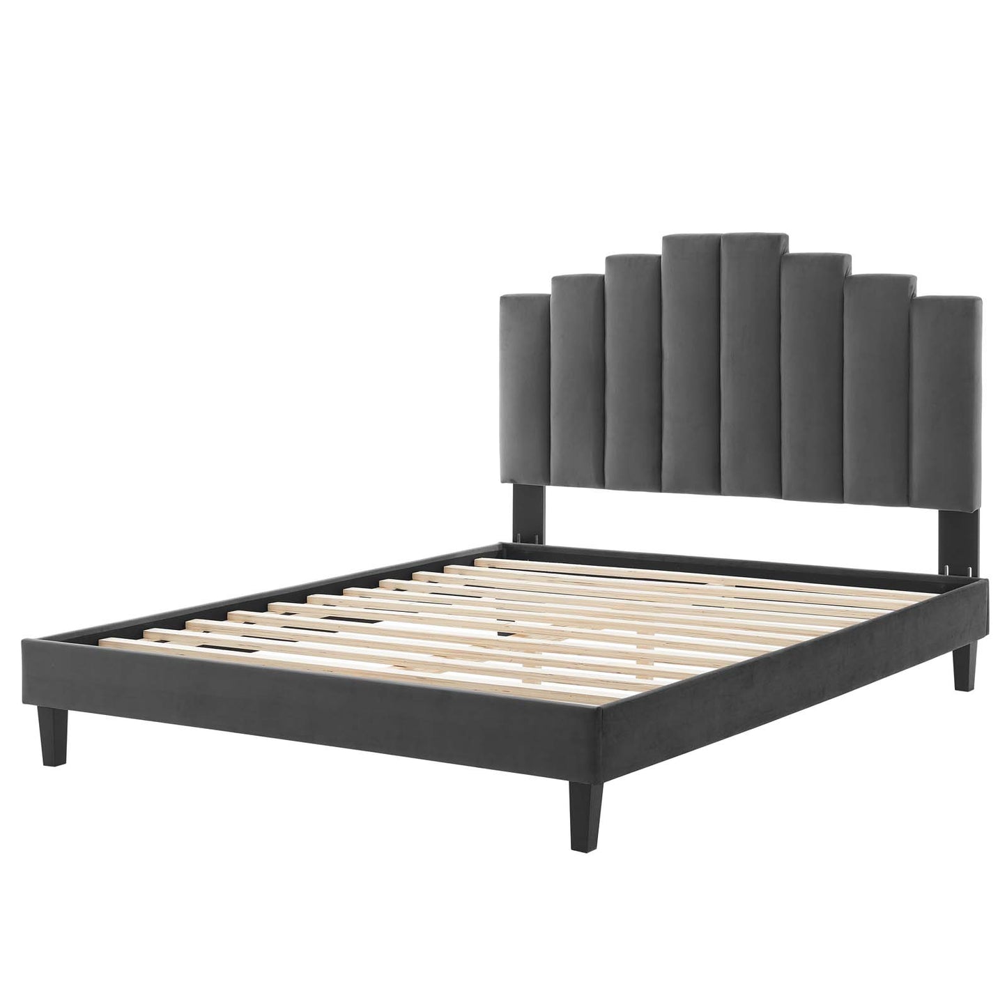 Elise Queen Performance Velvet Platform Bed, Velvet, Dark Grey Gray, 22511