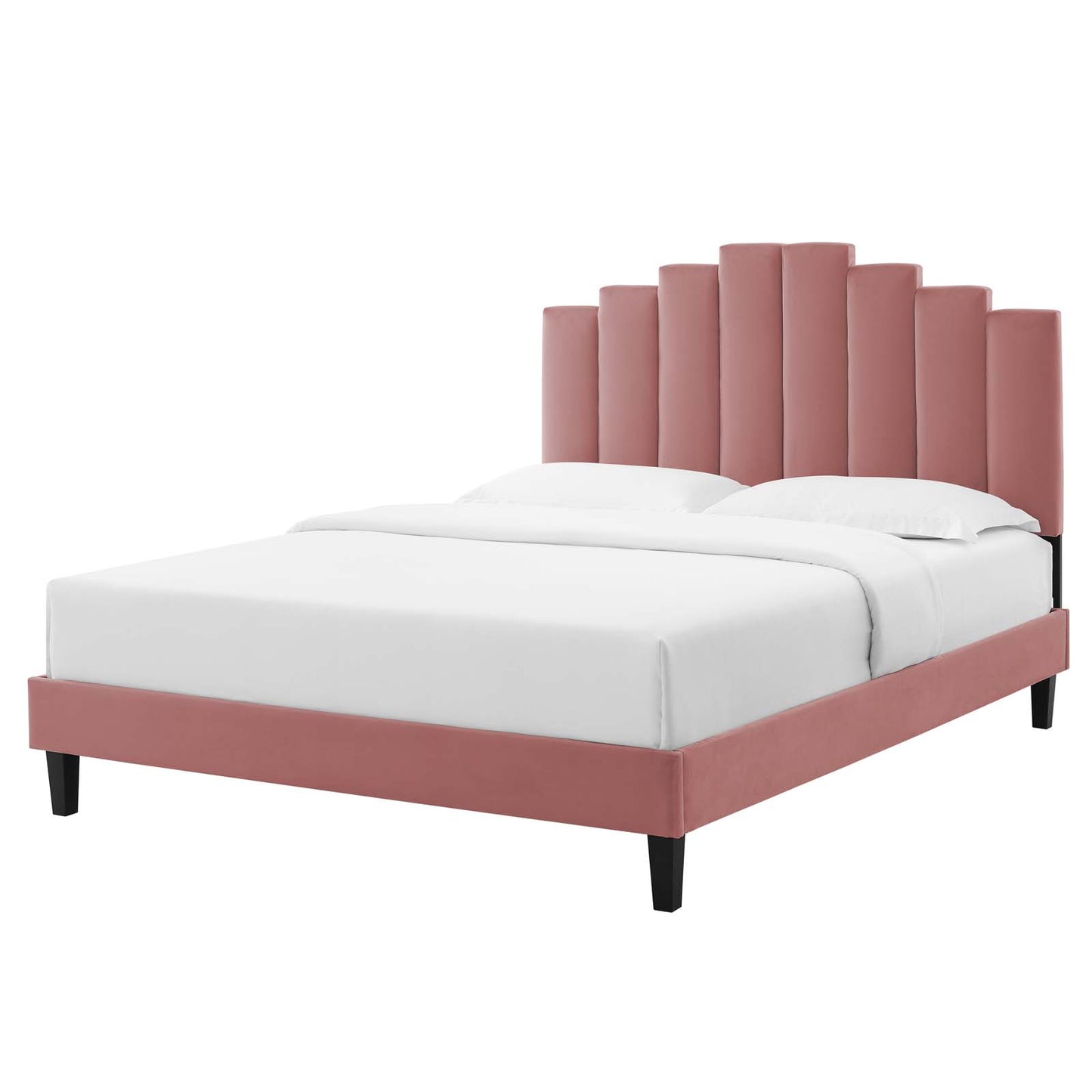 Elise Queen Performance Velvet Platform Bed, Velvet, Pink, 22512