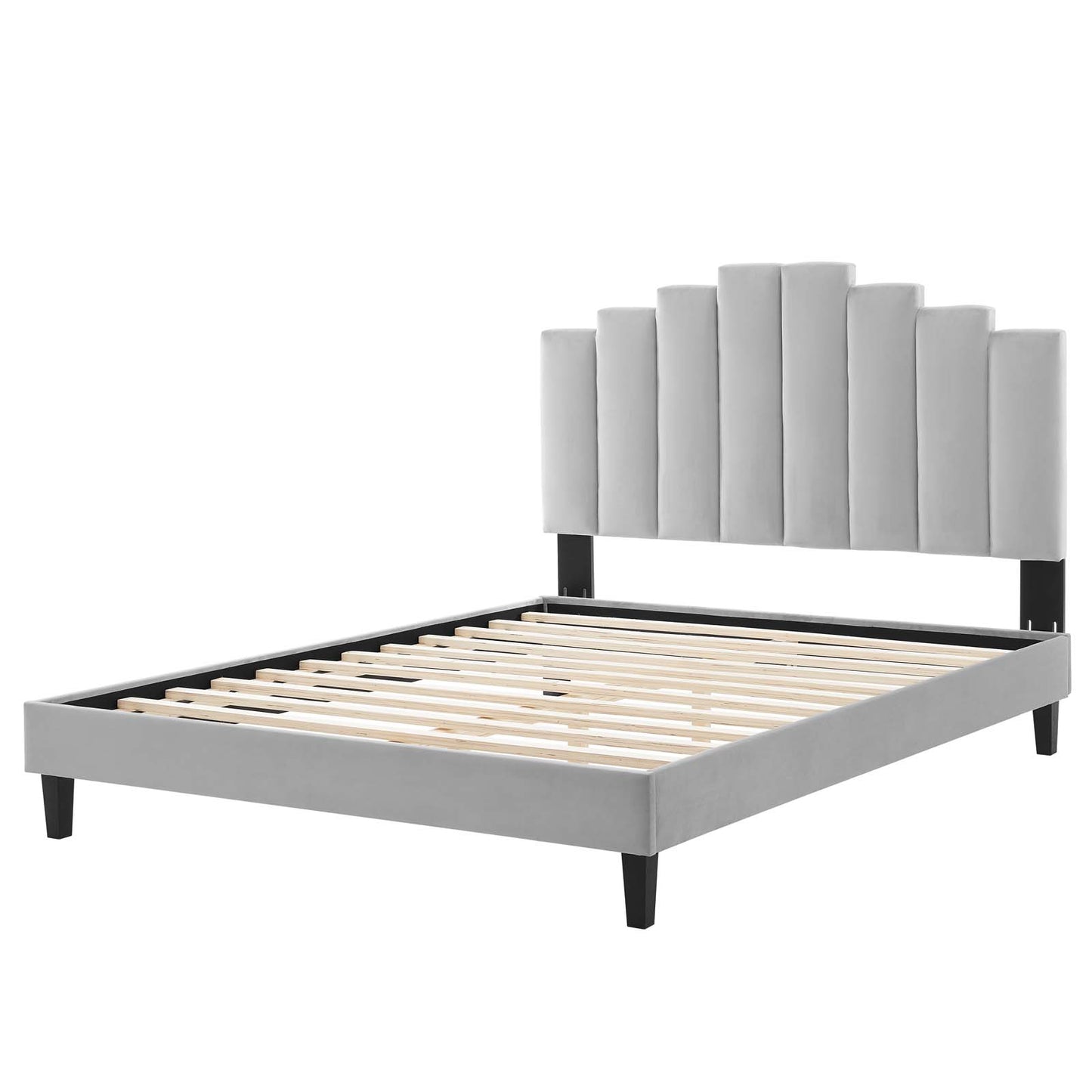 Elise Queen Performance Velvet Platform Bed, Velvet, Light Grey Gray, 22513