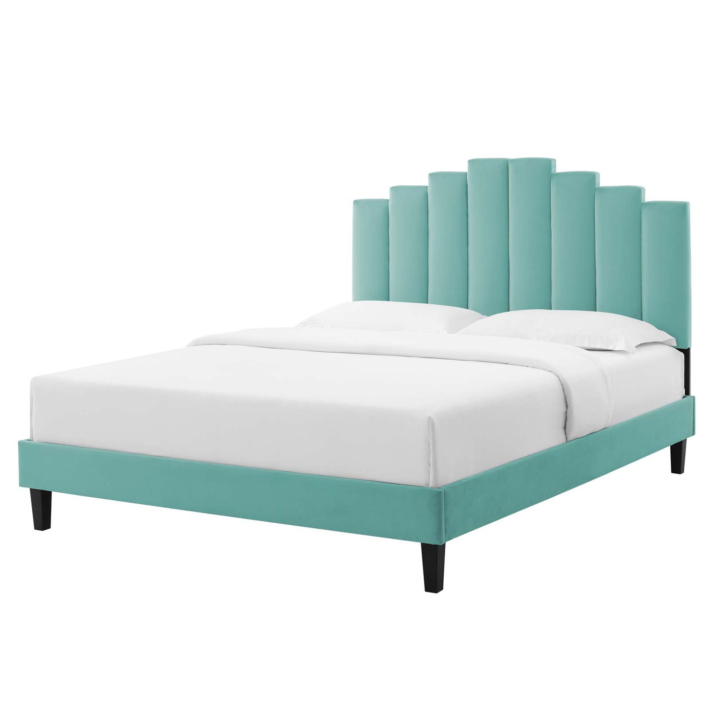 Elise Queen Performance Velvet Platform Bed, Velvet, Blue, 22514