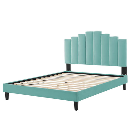Elise Queen Performance Velvet Platform Bed, Velvet, Blue, 22514