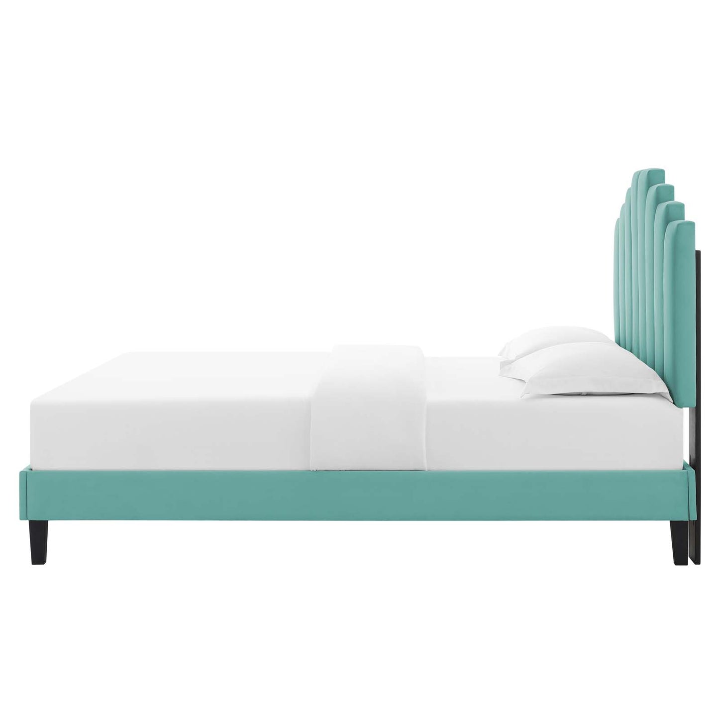 Elise Queen Performance Velvet Platform Bed, Velvet, Blue, 22514