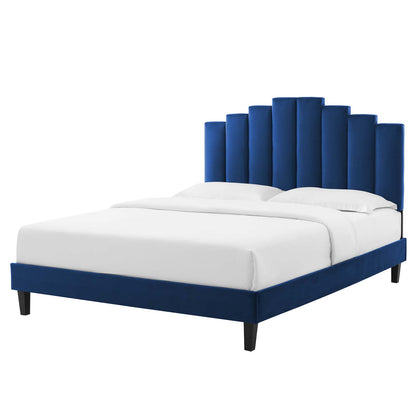 Elise Queen Performance Velvet Platform Bed, Velvet, Blue Navy, 22515