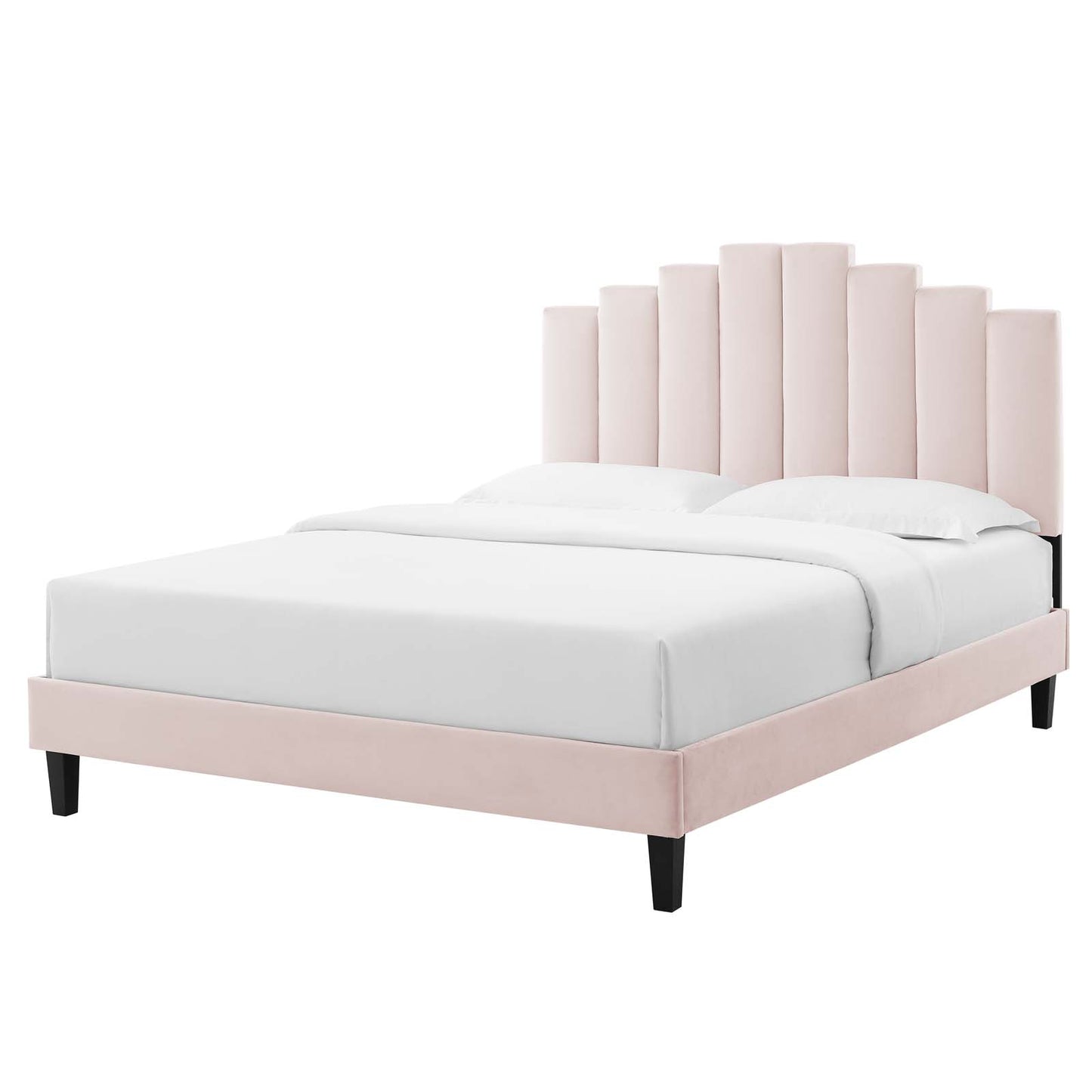 Elise Queen Performance Velvet Platform Bed, Velvet, Pink, 22516