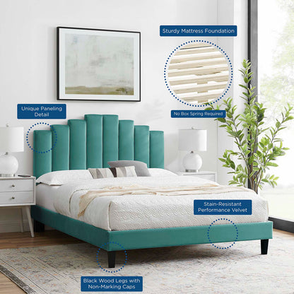 Elise Queen Performance Velvet Platform Bed, Velvet, Teal Blue, 22517