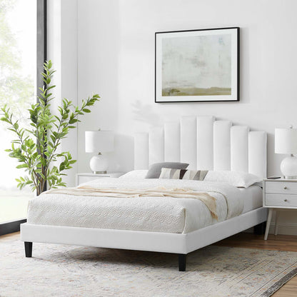 Elise Queen Performance Velvet Platform Bed, Velvet, White, 22518