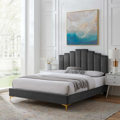 Elise Queen Performance Velvet Platform Bed, Velvet, Dark Grey Gray, 22519