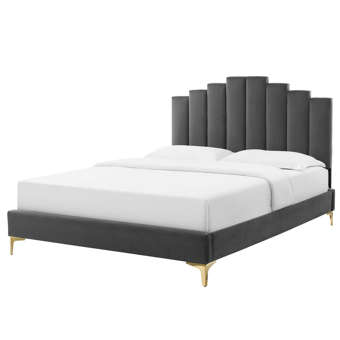 Elise Queen Performance Velvet Platform Bed, Velvet, Dark Grey Gray, 22519