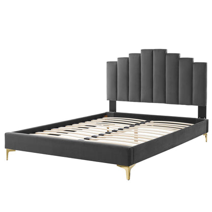 Elise Queen Performance Velvet Platform Bed, Velvet, Dark Grey Gray, 22519