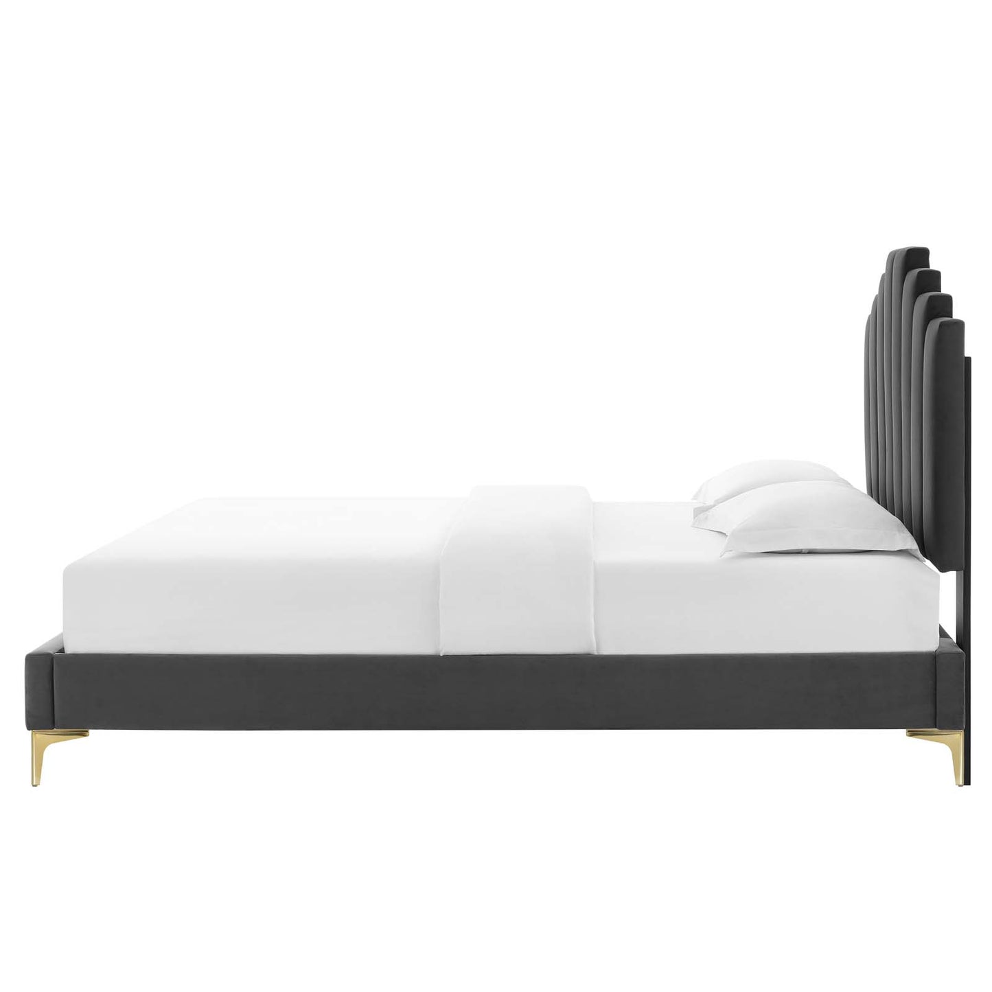 Elise Queen Performance Velvet Platform Bed, Velvet, Dark Grey Gray, 22519