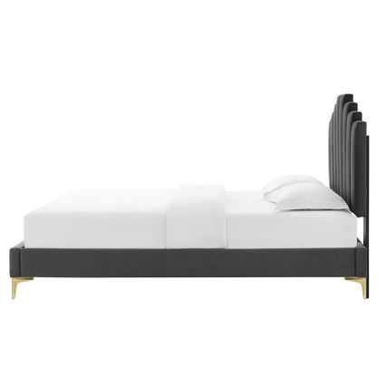 Elise Queen Performance Velvet Platform Bed, Velvet, Dark Grey Gray, 22519