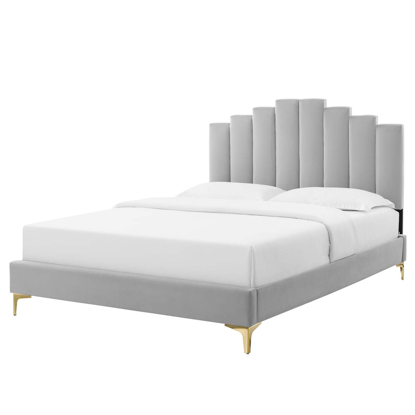 Elise Queen Performance Velvet Platform Bed, Velvet, Light Grey Gray, 22521