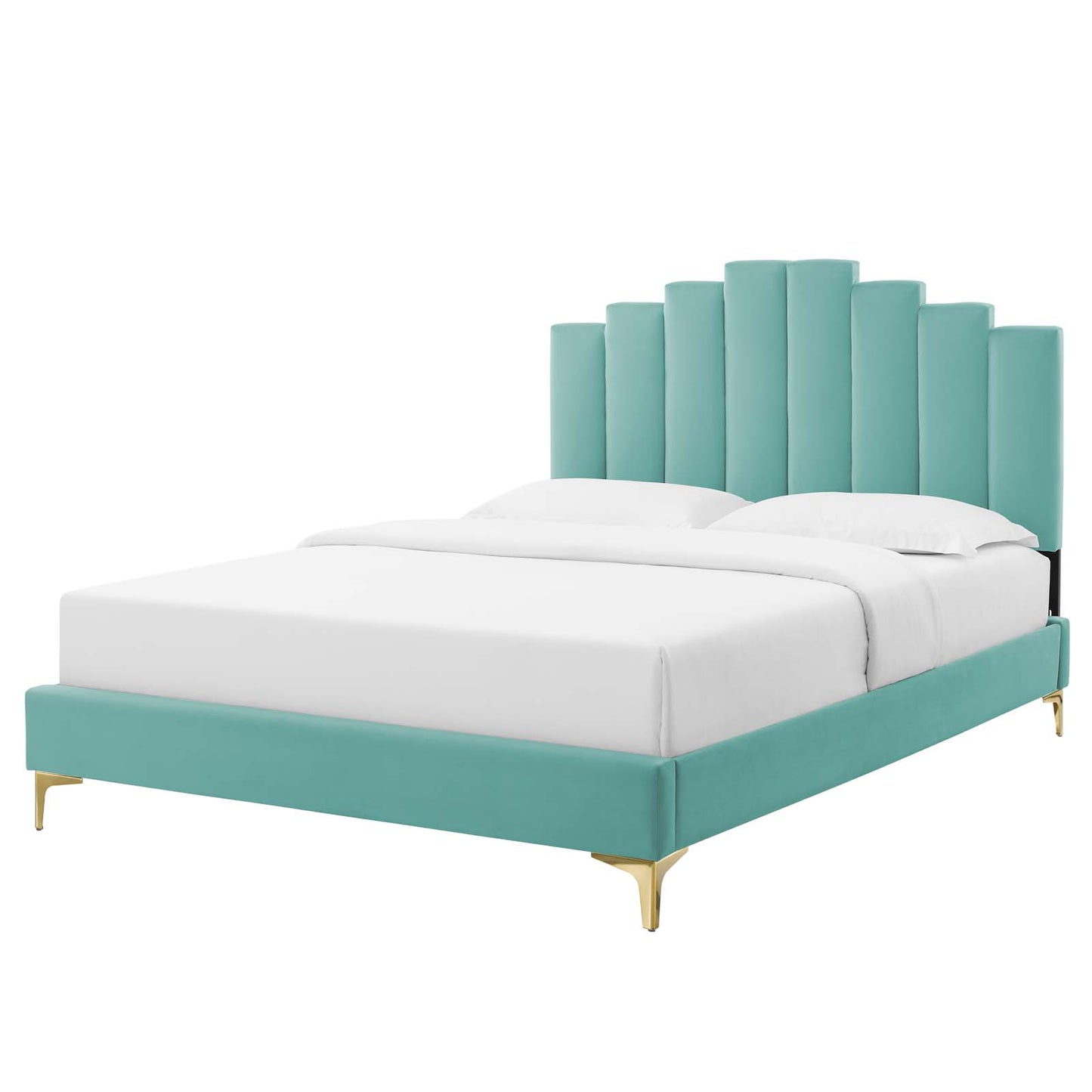 Elise Queen Performance Velvet Platform Bed, Velvet, Blue, 22522
