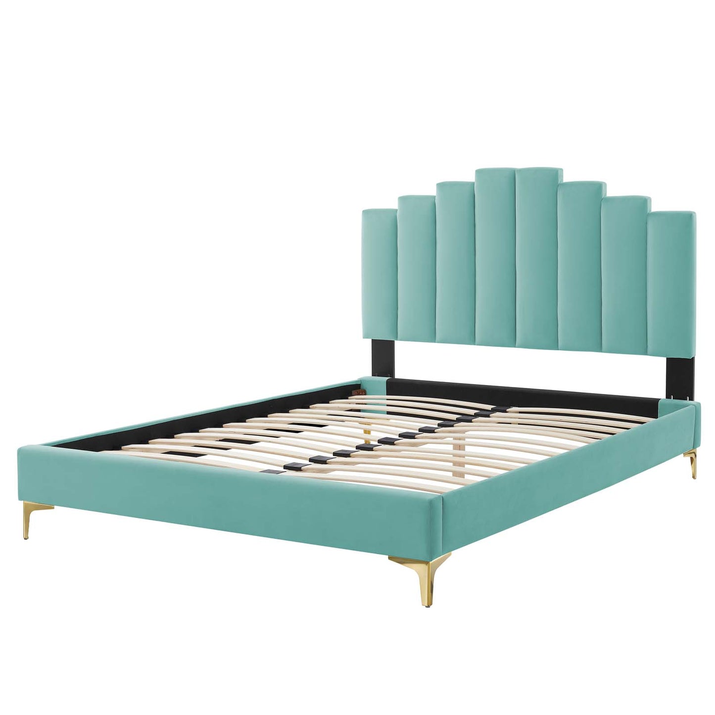 Elise Queen Performance Velvet Platform Bed, Velvet, Blue, 22522