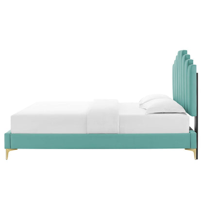 Elise Queen Performance Velvet Platform Bed, Velvet, Blue, 22522
