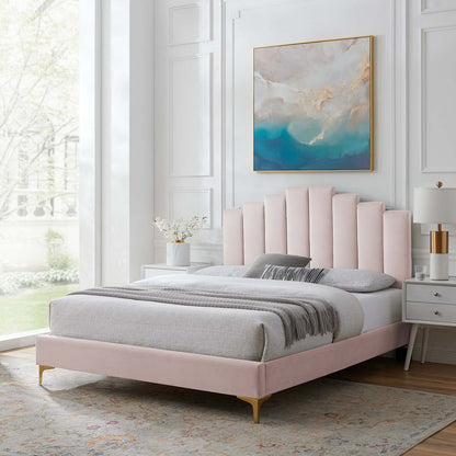 Elise Queen Performance Velvet Platform Bed, Velvet, Pink, 22524