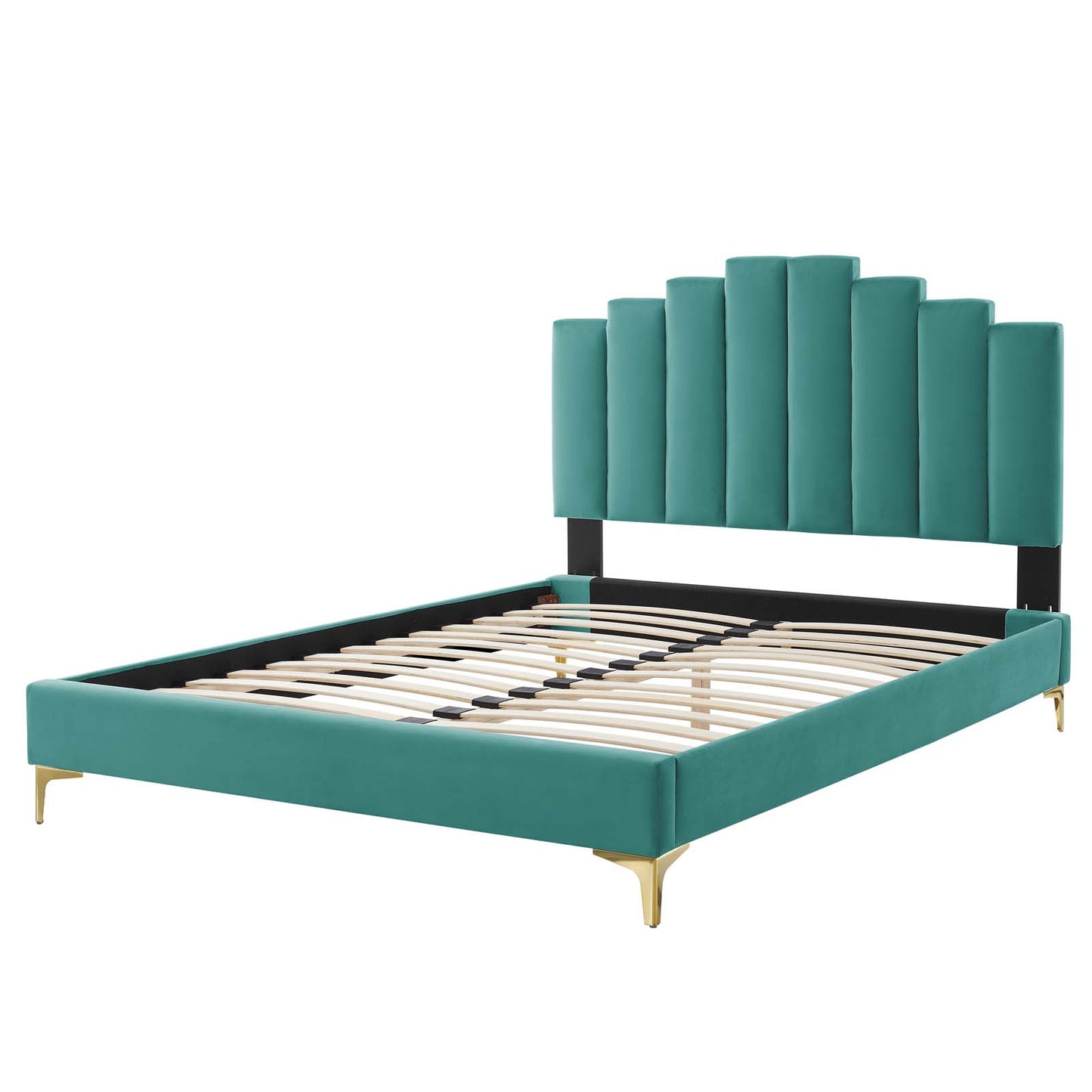 Elise Queen Performance Velvet Platform Bed, Velvet, Teal Blue, 22525