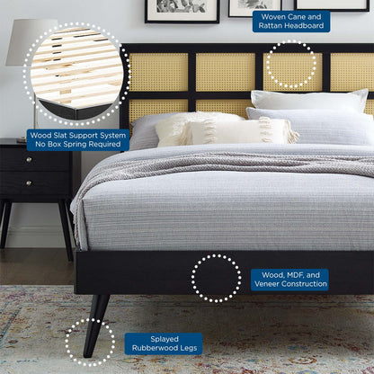 Sidney Cane and Wood King Platform Bed With Splayed Legs, Wood, Black, 22527
