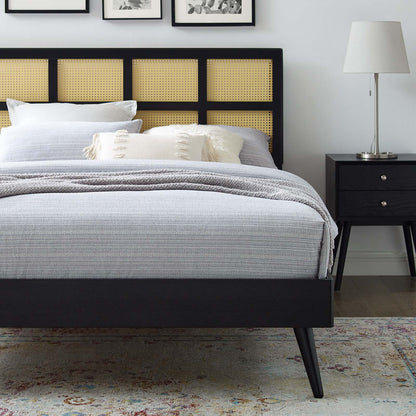 Sidney Cane and Wood King Platform Bed With Splayed Legs, Wood, Black, 22527