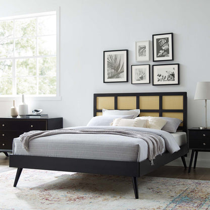 Sidney Cane and Wood King Platform Bed With Splayed Legs, Wood, Black, 22527