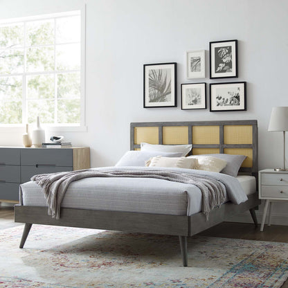Sidney Cane and Wood King Platform Bed With Splayed Legs, Wood, Grey Gray, 22528