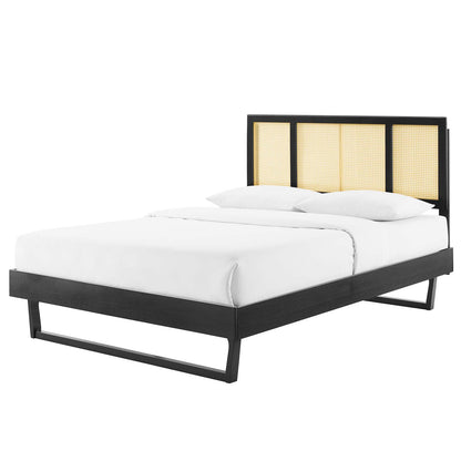 Kelsea Cane and Wood King Platform Bed With Angular Legs, Wood, Black, 22536