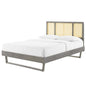 Kelsea Cane and Wood King Platform Bed With Angular Legs, Wood, Grey Gray, 22537