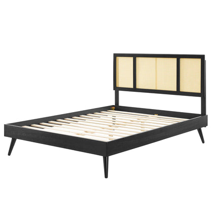 Kelsea Cane and Wood King Platform Bed With Splayed Legs, Wood, Black, 22539