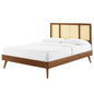 Kelsea Cane and Wood King Platform Bed With Splayed Legs, Wood, Brown Walnut, 22541