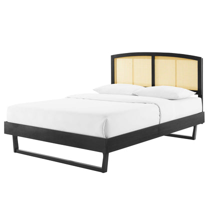 Sierra Cane and Wood Full Platform Bed With Angular Legs, Wood, Black, 22542