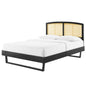Sierra Cane and Wood Full Platform Bed With Angular Legs, Wood, Black, 22542