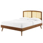 Sierra Cane and Wood Full Platform Bed With Splayed Legs, Wood, Brown Walnut, 22547