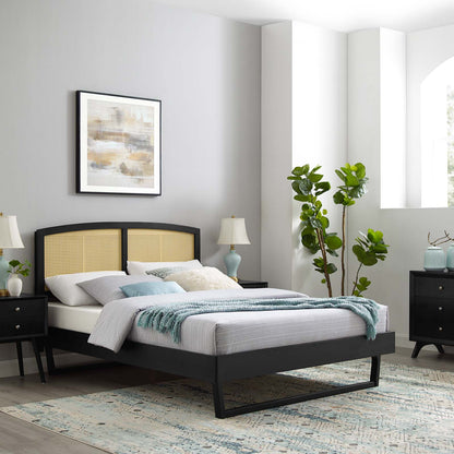Sierra Cane and Wood King Platform Bed With Angular Legs, Wood, Black, 22548
