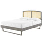 Sierra Cane and Wood King Platform Bed With Angular Legs, Wood, Grey Gray, 22549