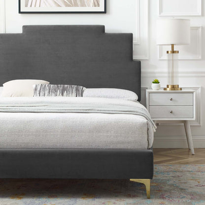 Lindsey Performance Velvet Queen Platform Bed, Velvet, Dark Grey Gray, 22554