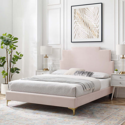 Lindsey Performance Velvet Queen Platform Bed, Velvet, Pink, 22559